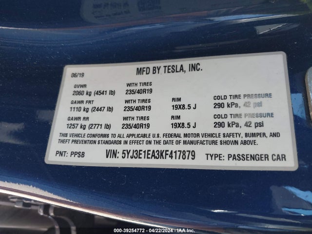 Tesla Model 3 Long Range/mid Range/standard Range/standard Range Plus 2019 5YJ3E1EA3KF417879 Image 9