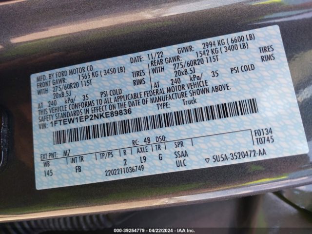 1FTEW1EP2NKE89836 Ford F-150 Xlt