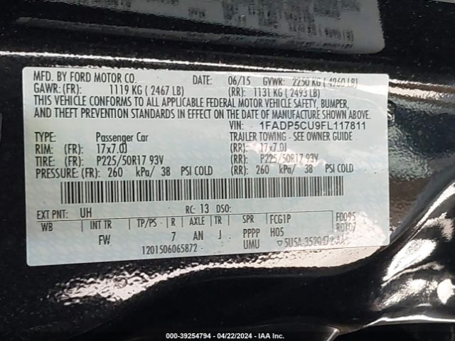 1FADP5CU9FL117811 Ford C-max Energi Sel