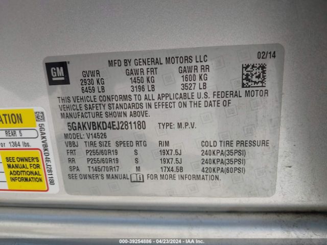 5GAKVBKD4EJ281180 Buick Enclave Leather