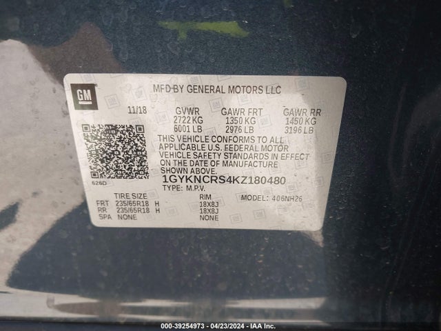 1GYKNCRS4KZ180480 Cadillac XT5 LUXURY