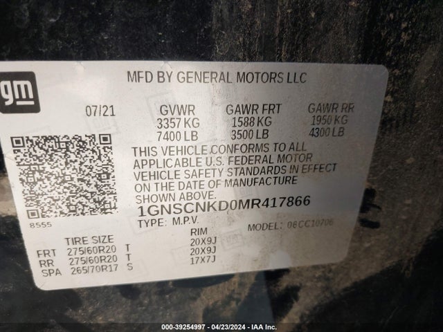 Chevrolet Tahoe 2wd Lt 2021 1GNSCNKD0MR417866 Image 9
