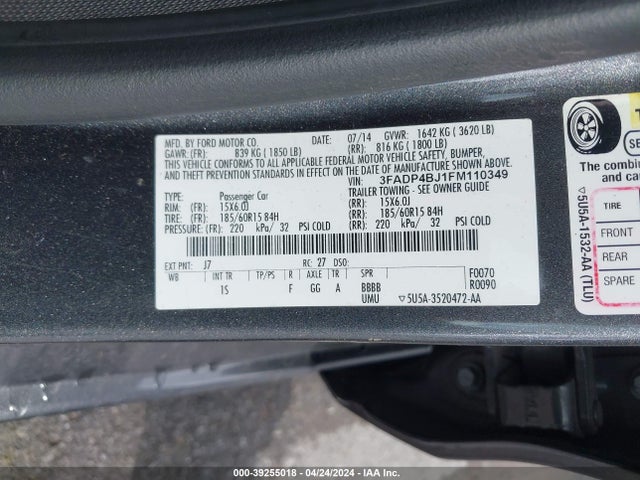 Ford FIESTA SE 2015 3FADP4BJ1FM110349 Image 9