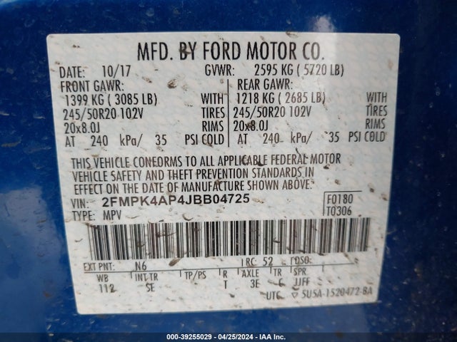 Ford EDGE SPORT 2018 2FMPK4AP4JBB04725 Image 9