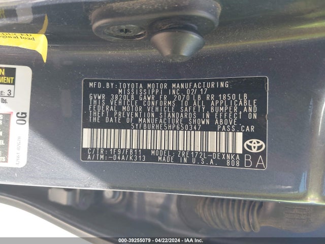 Toyota COROLLA LE 2017 5YFBURHE5HP650347 Image 9