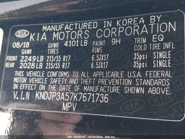 KIA SOUL + 2019 KNDJP3A57K7671736 Image 9