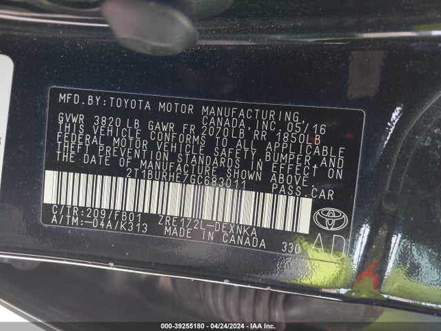 Toyota COROLLA LE 2016 2T1BURHE7GC683011 Image 9