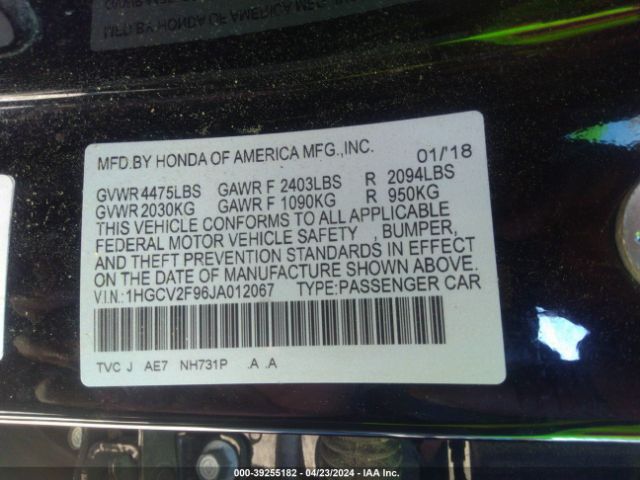 1HGCV2F96JA012067 Honda Accord Touring 2.0t