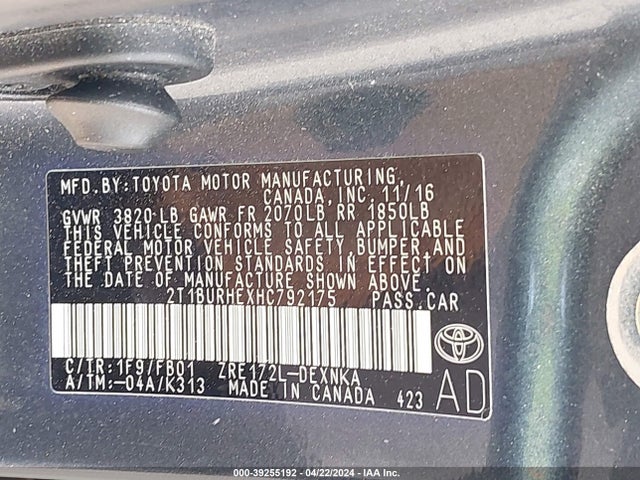 Toyota COROLLA LE 2017 2T1BURHEXHC792175 Image 9