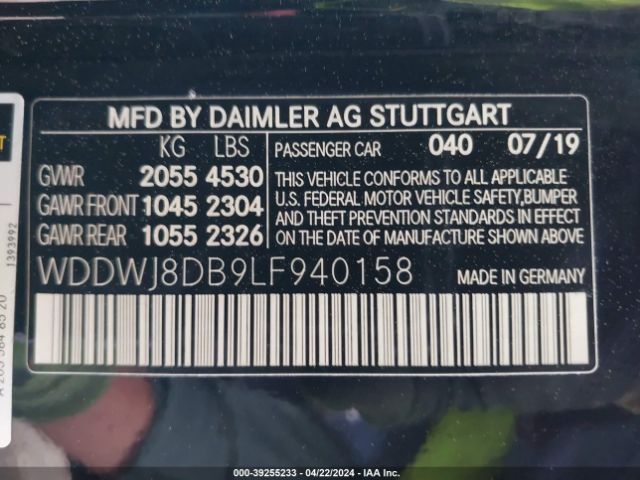 WDDWJ8DB9LF940158 Mercedes-Benz C 300