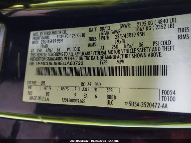 Ford Escape Titanium 2014 1FMCU9J98EUA63720 Image 9