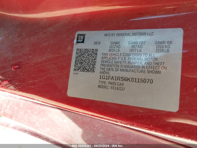 Chevrolet Camaro 1lt 2019 1G1FA1RS6K0115070 Image 9