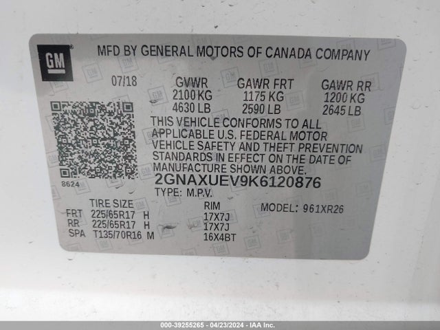 Chevrolet EQUINOX LT 2019 2GNAXUEV9K6120876 Image 9