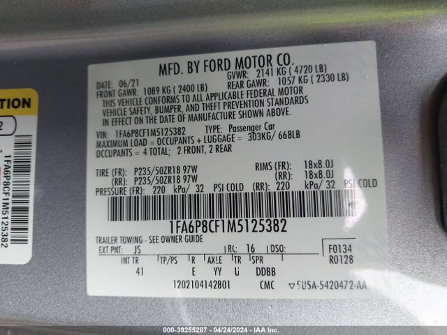 Ford Mustang Gt Premium Fastback 2021 1FA6P8CF1M5125382 Image 9