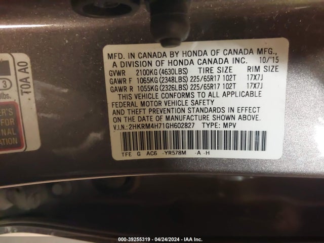 Honda Cr-v Ex-l 2016 2HKRM4H71GH602827 Image 9