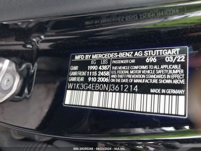 W1K3G4EB0NJ361214 Mercedes-Benz A 220
