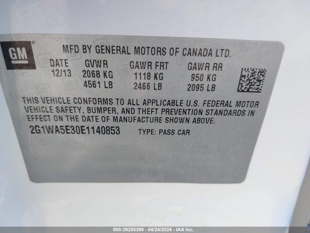 Chevrolet Impala Limited Ls 2014 2G1WA5E30E1140853 Image 9