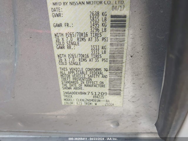 Nissan Frontier Sv 2017 1N6AD0EV8HN751209 Image 9