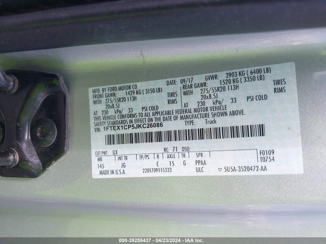 Ford F-150 Xl 2018 1FTEX1CP5JKC26086 Image 9