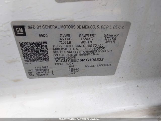 3GCUYEED6MG108823 Chevrolet Silverado 1500 4wd  Short Bed Rst