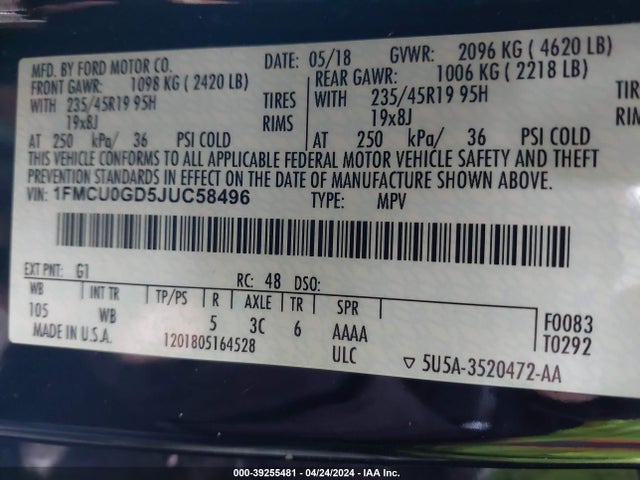 Ford ESCAPE SE 2018 1FMCU0GD5JUC58496 Image 9