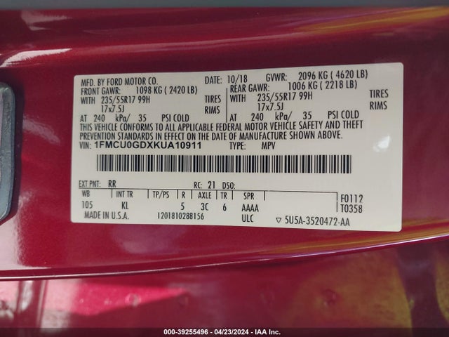 Ford ESCAPE SE 2019 1FMCU0GDXKUA10911 Image 9