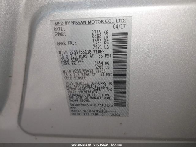5N1DR2MN3HC679065 Nissan Pathfinder Sl