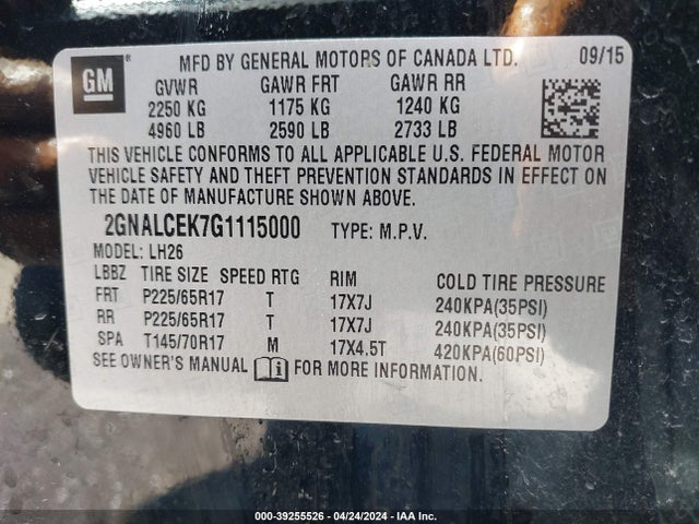 Chevrolet EQUINOX LT 2016 2GNALCEK7G1115000 Image 9