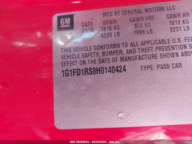 Chevrolet Camaro 2lt 2017 1G1FD1RS8H0140424 Image 9