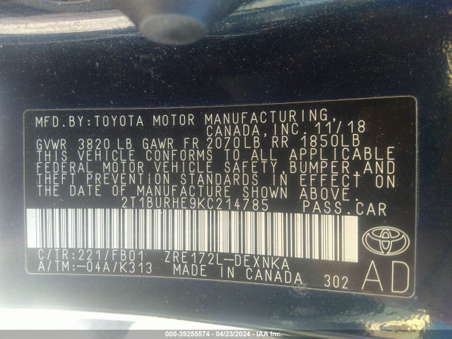 Toyota COROLLA LE 2019 2T1BURHE9KC214785 Image 9