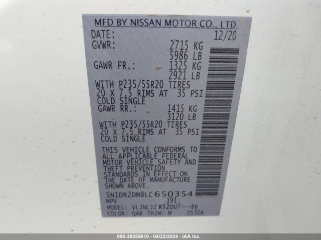 Nissan Pathfinder Platinum 4wd 2020 5N1DR2DM8LC650354 Image 9