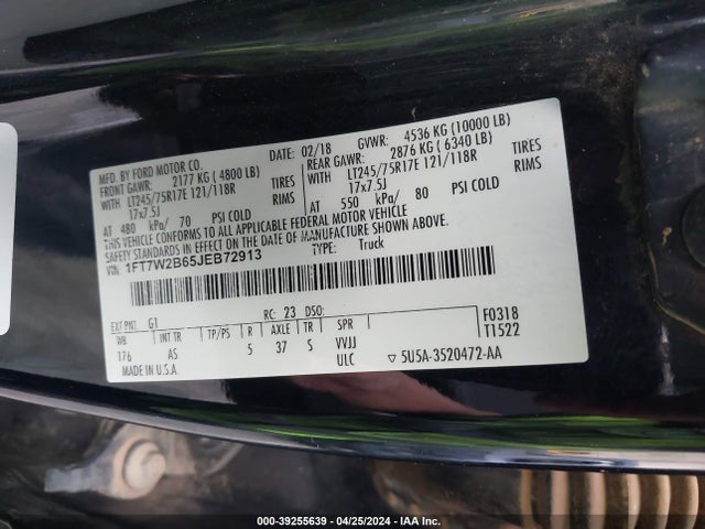 Ford F-250 Xl 2018 1FT7W2B65JEB72913 Image 9