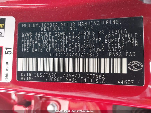 Toyota CAMRY LE 2024 4T1C11AK7RU214873 Image 9