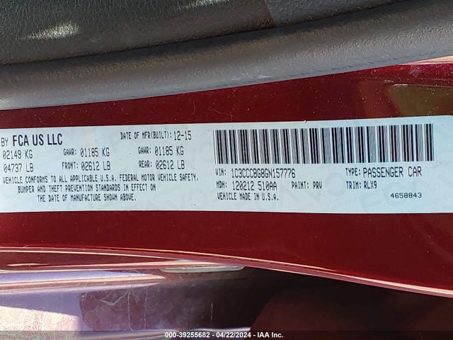 1C3CCCBG8GN157776 Chrysler 200 S