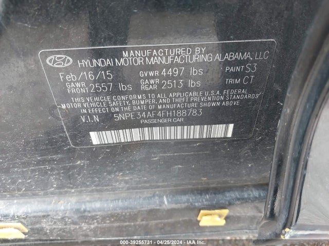 Hyundai Sonata Limited 2015 5NPE34AF4FH188783 Image 9