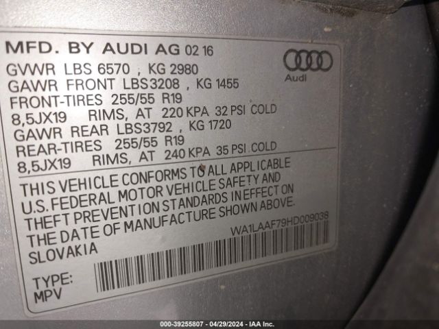 WA1LAAF79HD009038 Audi Q7 3.0t Premium