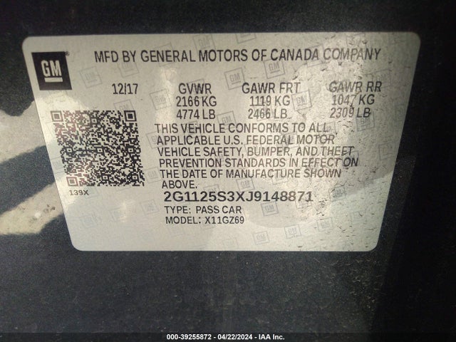 Chevrolet IMPALA 2LZ 2018 2G1125S3XJ9148871 Image 9
