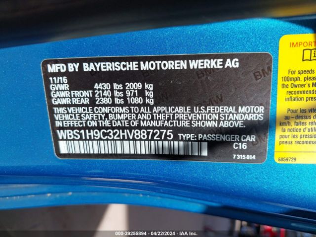 WBS1H9C32HV887275 BMW M2
