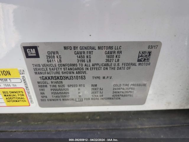 1GKKRSKD3HJ310163 GMC Acadia Limited