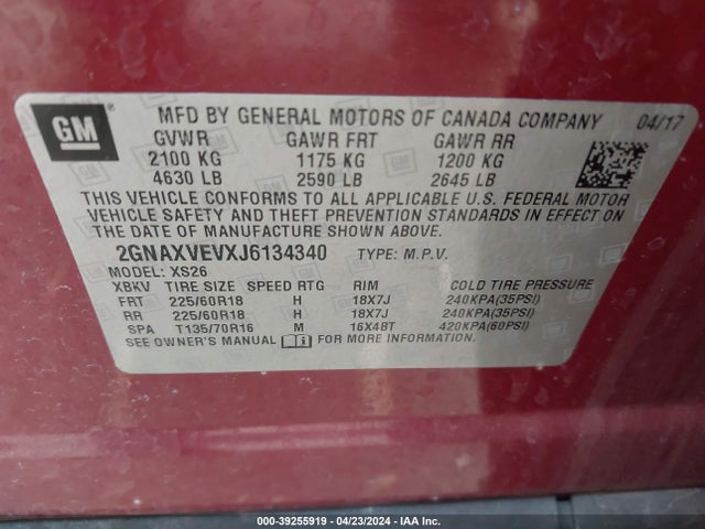 Chevrolet Equinox Premier 2018 2GNAXVEVXJ6134340 Image 9