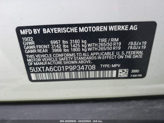 5UXTA6C01P9P34708 BMW X5 Phev Xdrive45e