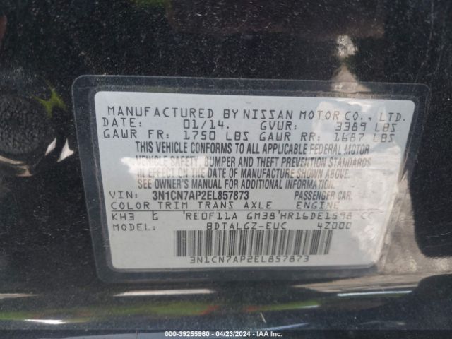 3N1CN7AP2EL857873 Nissan Versa 1.6 Sl
