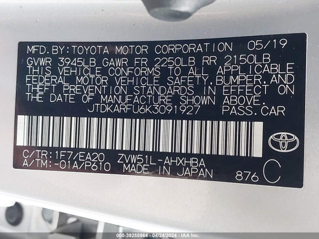Toyota PRIUS XLE 2019 JTDKARFU6K3091927 Image 9