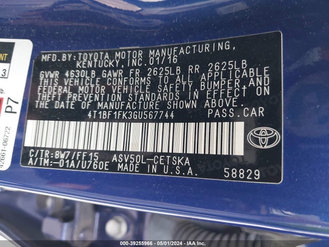Toyota CAMRY SE 2016 4T1BF1FK3GU567744 Image 9