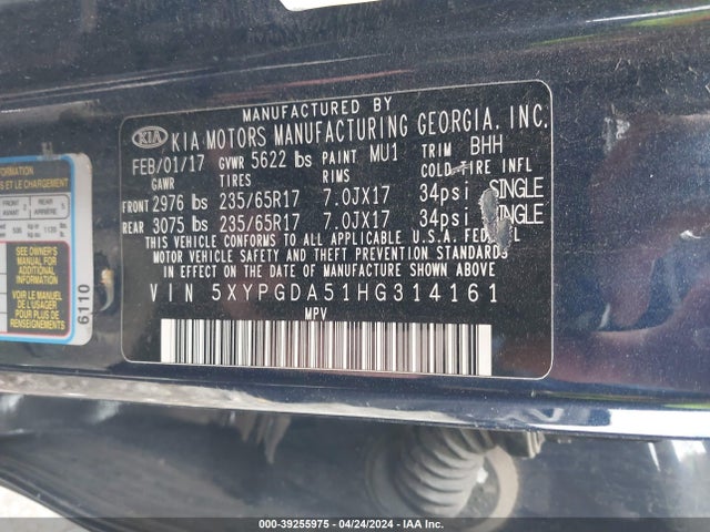 KIA Sorento 3.3l Lx 2017 5XYPGDA51HG314161 Image 9
