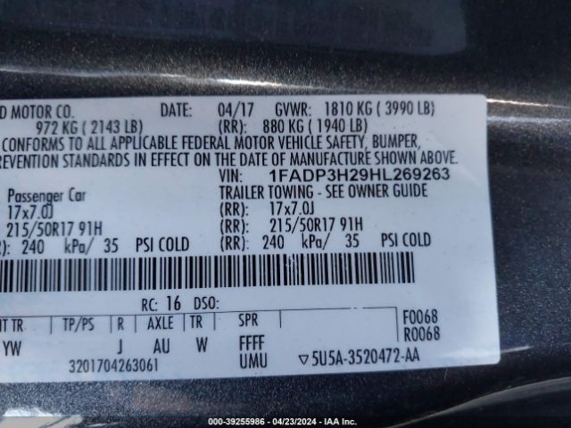 1FADP3H29HL269263 Ford FOCUS SEL