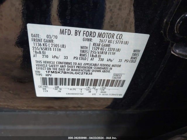 Ford Explorer 2020 1FMSK7BH3LGC27835 Image 9