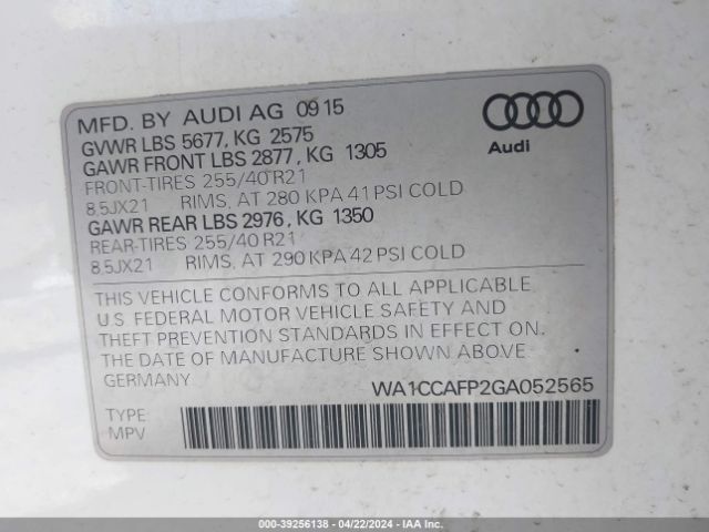 WA1CCAFP2GA052565 Audi Sq5 3.0t Premium Plus
