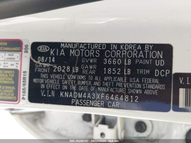 KNADM4A3XF6464812 KIA RIO LX
