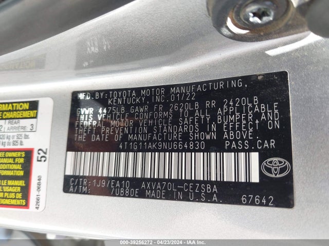 Toyota CAMRY SE 2022 4T1G11AK9NU664830 Image 9